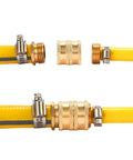 Dual Swivel Garden Hose Adapter Female To Female Connector Brass Heavy Duty 2 Pack No Fuss Corrosion Resistant Hose Fittings For Quick Tool Free Joins And Smooth Flow Watering on yellow hoses
