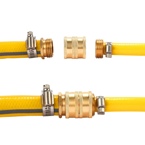 Dual Swivel Garden Hose Adapter Female To Female Connector Brass Heavy Duty 2 Pack No Fuss Corrosion Resistant Hose Fittings For Quick Tool Free Joins And Smooth Flow Watering on yellow hoses