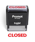Self Inking Closed Rubber Stamp With Built In Ink Pad For Office Invoices And Paperwork Featuring No Sweat Quick Press Action and visible red 'CLOSED'