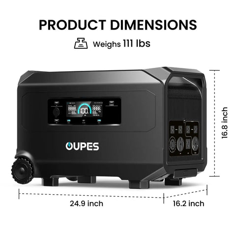 Guardian 6000 V2 Portable Power Station 120V 240V Dual Voltage, 6000W Continuous Output, 7200W Boost, 9000W Surge front view dimensions