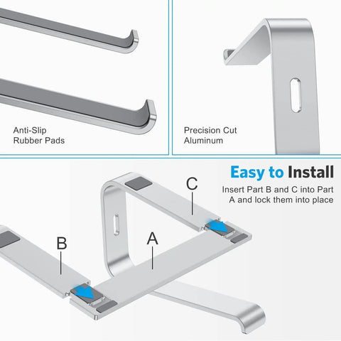 Detachable Aluminum Laptop Stand For Desk, Ultra Stable Mount Fits 10 To 16 Inch Laptops Parts Illustration