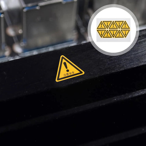 24 Pack Safety Warning Sign Decals Adhesive Caution Stickers Yellow PVC Material placed on black equipment surface