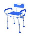 Shower Safety Chair With Backrest And Foam Padding, Adjustable Height Bath Bench With Swing Armrests, Slip Resistant Suction Tips