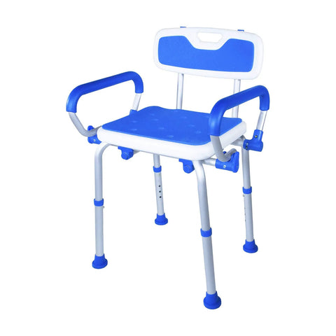 Shower Safety Chair With Backrest And Foam Padding, Adjustable Height Bath Bench With Swing Armrests, Slip Resistant Suction Tips