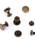 Slick Screw On Brads For Leather Crafts Dope Flat Head Rivets 5mm Copper Brass Repair Fasteners on a white background.