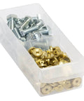 Clear Plastic Drawer Dividers Set 16 Pack For Small Cabinets And Tool Chests Create Custom Storage Inserts And Neat Small Parts Organizer Easy Access Screws Craft Supplies And Teacher Toolbox Essentials containing bolts and brass washers.