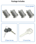 Package contents of 4 Pack SKS Lock Cores for car rack systems, including 4 lock cylinders, 2 open keys, and 1 control key.