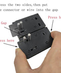 Close-up of Pro Grade Soldering Base Fixture Jig for EC5 EC3 and T Connectors with hand pressing for RC battery wiring.