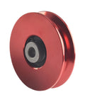 Smooth Action CNC Machined Aluminum Cable Pulley Wheel 75-114mm Red for Home Gym Fitness Gear with 6202RS Bearing, Abrasion-Resistant Roller for Cable Lifts and Strength Machines. Red aluminum pulley wheel with bearing