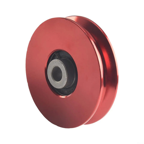 Smooth Action CNC Machined Aluminum Cable Pulley Wheel 75-114mm Red for Home Gym Fitness Gear with 6202RS Bearing, Abrasion-Resistant Roller for Cable Lifts and Strength Machines. Red aluminum pulley wheel with bearing