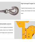 Close-up of high-strength forged hook and retractable column of Rugged Foldable Hand Crank Engine Hoist Built Solid Like A Tank.