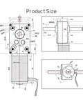 Technical diagram of 12V Double Shaft DC Motor With Worm Gear Beefy 70 KG CM High Torque 24V Reducer Reversible Single Motor 12V 16RPM