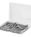 Heavy Duty Flat Head Phillips Self Tapping Screws In 304 Stainless Steel 18 8 Grade in a clear box for easy storage.