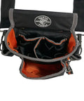 Open Tradesman Pro Tool Pouch With Padded Shoulder Strap And Reinforced Bottoms 15 Pocket Tool Organizer detailing interior pockets.