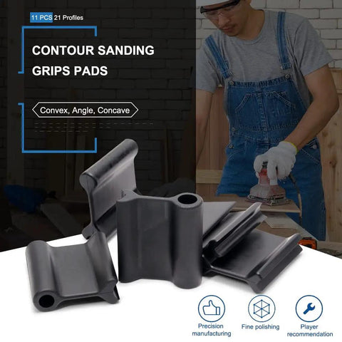 Clutch Ergonomic Contour Sanding Grip Set With Slick Non Slip Rubber Palm Pad And Tight 21 Profile Designs, angle and convex pads.