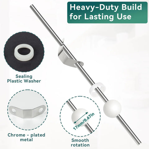 Big Time Bathroom Sink Pop Up Drain Fix Kit featuring chrome-plated metal rod, sealing washer, and smooth rotation ball.