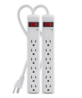 Six Outlet Surge Protector Power Strip With 2 Ft Heavy Duty Metal Extension Cord 200 Joules White 2 Pack For Home Office Travel Charging Stations For Computers Laptops Phones And More