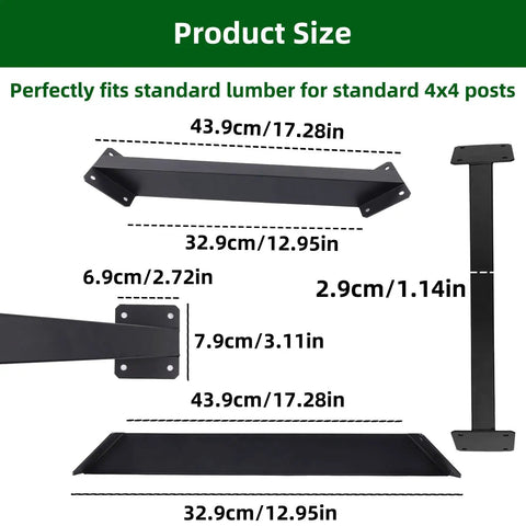 12 Pack 45 Degree Angle Bracket Kit For Wood Pergolas And Outdoor Builds Heavy Duty Carbon Steel Rustproof With Black Powder Finish Built To Last Sturdy Triangular Support That Keeps Beams From Wobbling Universal Wooden Connections, 43.9cm size