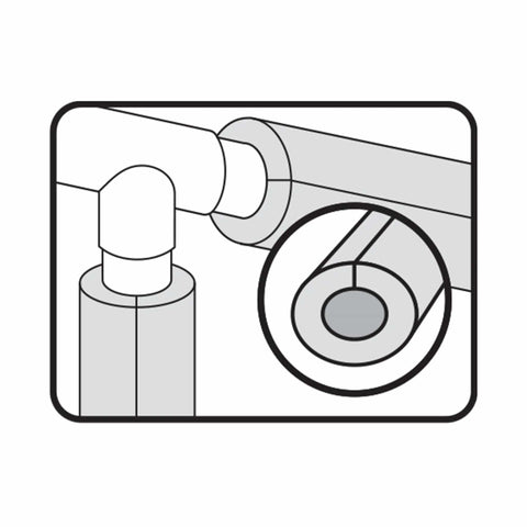 Diagram showing installation of Self-Adhesive Black Foam Pipe Insulation Tube, One Half Inch Wall By Five Eighth Inch Diameter, Six Ft Long