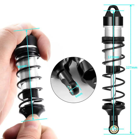 Close-up of Adjustable Front And Rear RC Shock Absorbers Set For 1 Eighth Scale Buggies And Truggies Built For Typhon Kraton Outcast Sledge