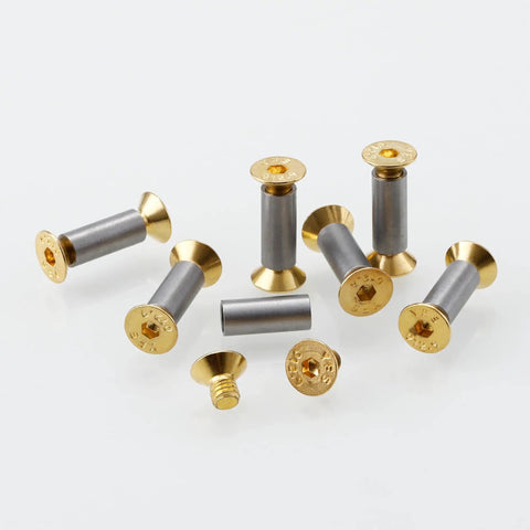 30 Piece Knife Handle Screws Set With Gold Hex Flat Head Fasteners for knife making and replacement on white background
