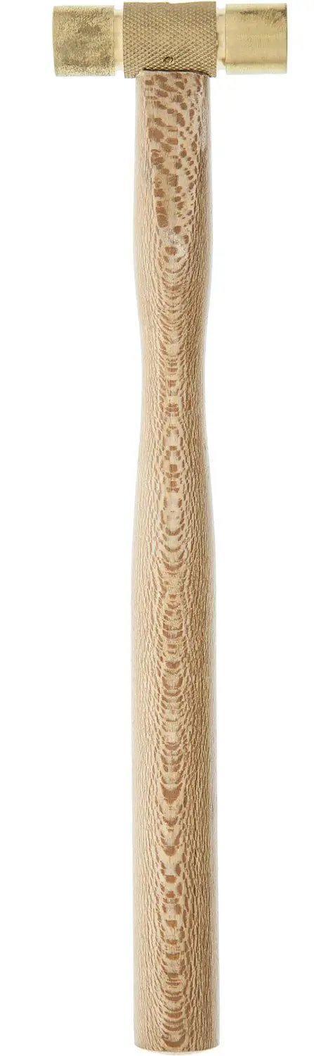 Brass Hammer With Hardwood Handle, 9-1/8 Inches Long, 3 Ounce Head, 5/8 Inch Diameter, soft face metalworking hammer upright view
