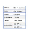30mm By 30mm Smooth Lite T Slot Aluminum Extrusion 400mm Length Built For DIY Frames Super Durable Anodized Aluminum Profile With Lightweight Strength And Corrosion Resistance For Your Next Build, spec table