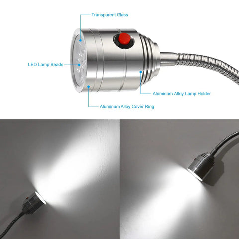 Adjustable Magnetic Work Light With Flexible Gooseneck Provides Straight Fire 1000 Lumen Focus Glow For Home Shops And Desks Featuring Flicker Free Led Bulbs And Strong Base That Never Fails To Get The Night Shift Done, showcasing LED lamp and aluminum alloy holder.