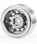 1.3 Inch Beadlock Aluminum RC Wheel Set for 1/18 TRX4M and 1/24 Axial SCX24 in silver, showcasing a three-piece design.