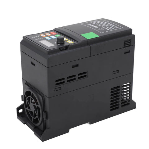 2.2KW Variable Frequency Drive VFD Three Phase 380 To 440V Inverter With PWM Control Aluminum Heat Sink Low Noise Motor Speed Controller For Pumps Conveyors Mixers And Industrial Equipment, black, front view