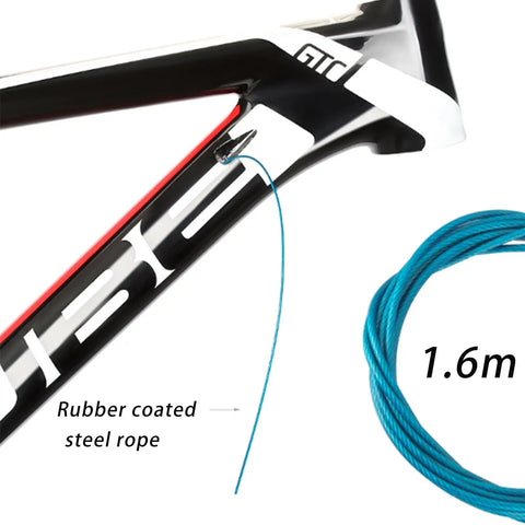 Internal Cable Routing Tool Kit For Bikes showing rubber coated steel rope for 4-5.5mm housing, hydraulic hose, DI2 E-Tube