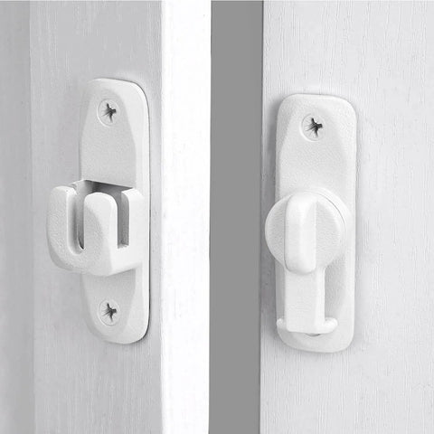 Matte White 90 And 180 Degree Barn Door Latch Zinc Alloy Flip Lock installed on white door