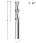 Eanosic Upcut Spiral Router Bit, 3-flute carbide, 1/2 in shank, 1/2 in cutting diameter, 4 in overall length (front view)