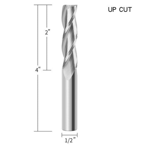 Eanosic Upcut Spiral Router Bit, 3-flute carbide, 1/2 in shank, 1/2 in cutting diameter, 4 in overall length (front view)