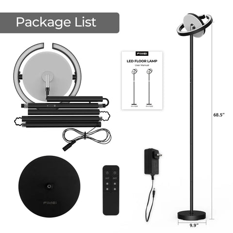 Chill At Home With A Sleek Saturn Ring LED Floor Lamp, 36W, 1800LM Bright, fully rotatable standing light package contents