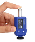 Heavy Duty Portable Digital Hardness Tester Featuring A Tungsten Carbide Impact Anvil And Built In Alloy Library For Quick Draw Testing and Rock Solid Knockout Accuracy Across All Metals, held in hand.