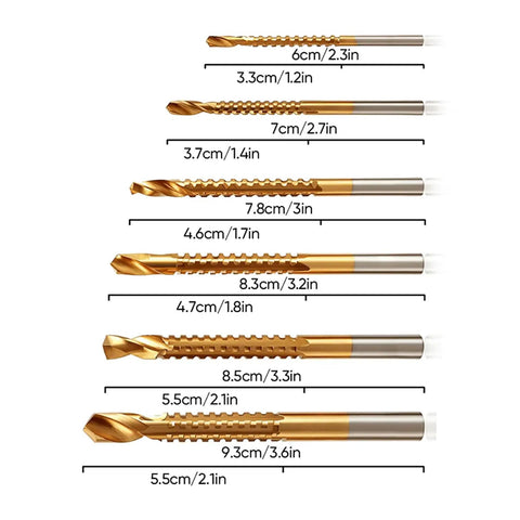 Six Piece M35 Cobalt Drill Bit Set Featuring 135 Degree Split Point And Fully Ground High Speed Steel Heavy Duty Metal Bits for precise drilling dimensions.