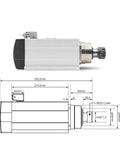 Beefy 4.5KW ER32 Air Cooled Spindle Motor with dimensions, ER32 collet for CNC routing and milling jobs.