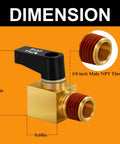 Brass Mini Ball Valve Drain Valve for Air Compressor with 1/4 inch NPT connection dimensions showing 1.24in and 0.68in measurements