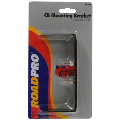 Adjustable Universal Mounting Bracket For CB Radio, Ham Radio, Scanners And More in packaging, 3 piece kit, 6 to 10 inches