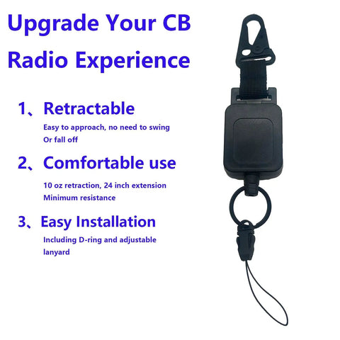 Retractable CB Microphone Holder Kit For Truckers And Cars 2 Pack Adjustable Mic Hook with Clip showing retractable features.