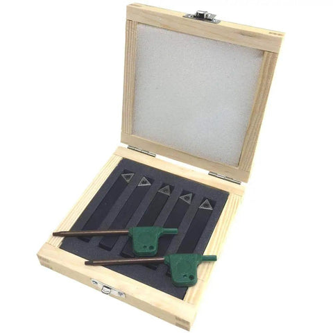 Three Eighths Inch Mini Lathe Indexable Carbide Insert Tool Bit Set With Five Inserts TCMT110204 in wooden case