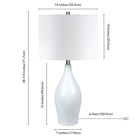 28.25 Inch Tall Porcelain Table Lamp With White Drum Fabric Shade Candlestick Base, A Chic Modern Home Accent For Living Room Or Bedroom