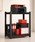 Straight Up Heavy Duty 2 Tier Printer Stand With Reinforced Steel Storage Industrial Office Desk Organizer Shelf Space Saving Computer Rack For Scanner Copier Paper Black, featuring black and red accessories.