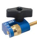 Genuine Feel Micro Adjuster For Band Saw Fence Woodworking Dial In Tool with blue metal body and adjustable knob for precision tuning.
