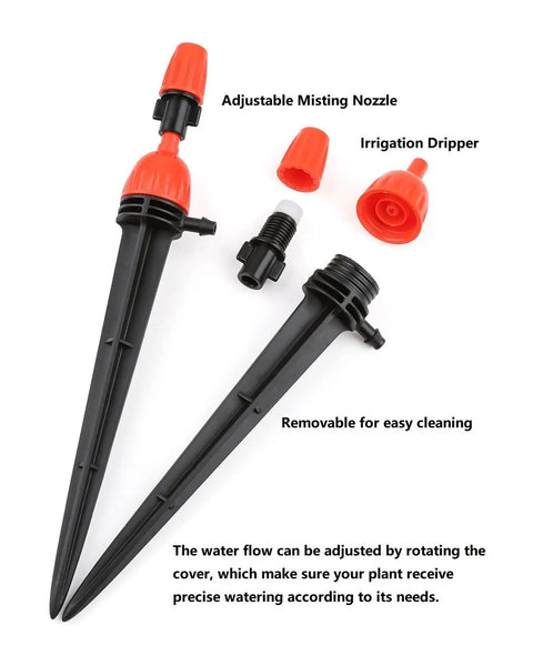 25 Adjustable Drip Irrigation Emitters For Quarter Inch Hose 360 Degree Water Flow Stake Drippers For Garden Irrigation System
