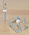 Size Eight By Half Inch Zinc Plated Sheet Metal Screws Three Hundred Piece Pack Featuring Phillips Driven Truss Head Self Tapping Design And Rapid Swap Driver Bit for easy installation on wood.