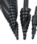 Top Tier 3 Piece Step Drill Bit Set Made From HSS With Titanium Nitride Coated For Fast Cutting Smooth Holes In Metal Sheet And Steel Using Triangular Shank, 3 bits