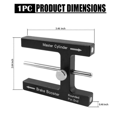 Magnetic Brake Booster Adjustment Tool With Master Cylinder For Precise Braking Distance Tuning, aluminum push rod, dimensions shown