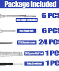 Package contents of 25 Cable Railing Kit For Wood Posts, 1/8 Inch Swage Toggle Turnbuckle Hardware, T316 Stainless Steel.